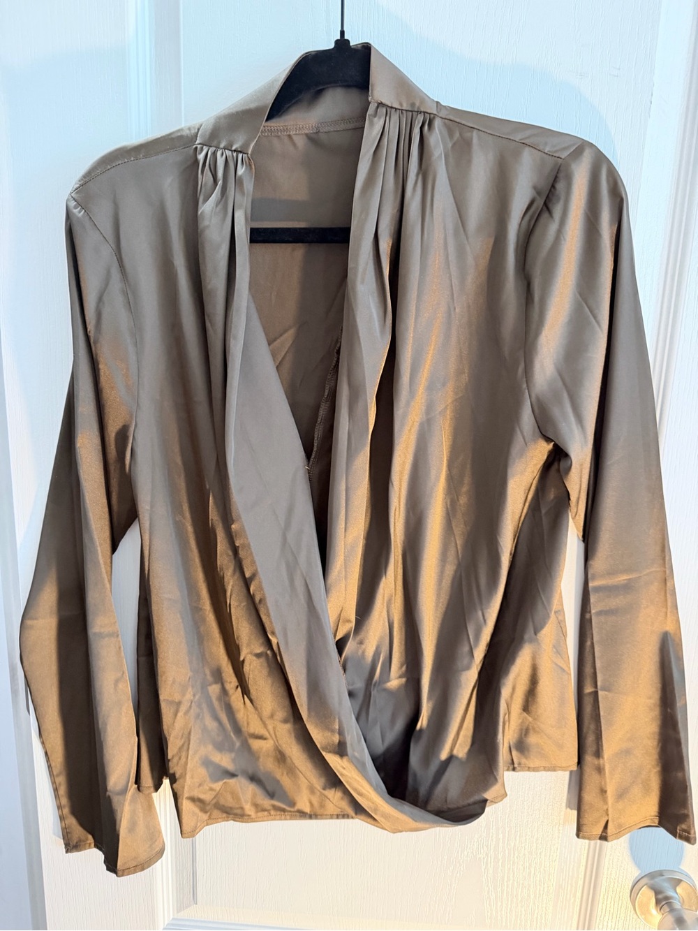 Womens Draped Satin Open-Front Jacket - Taupe